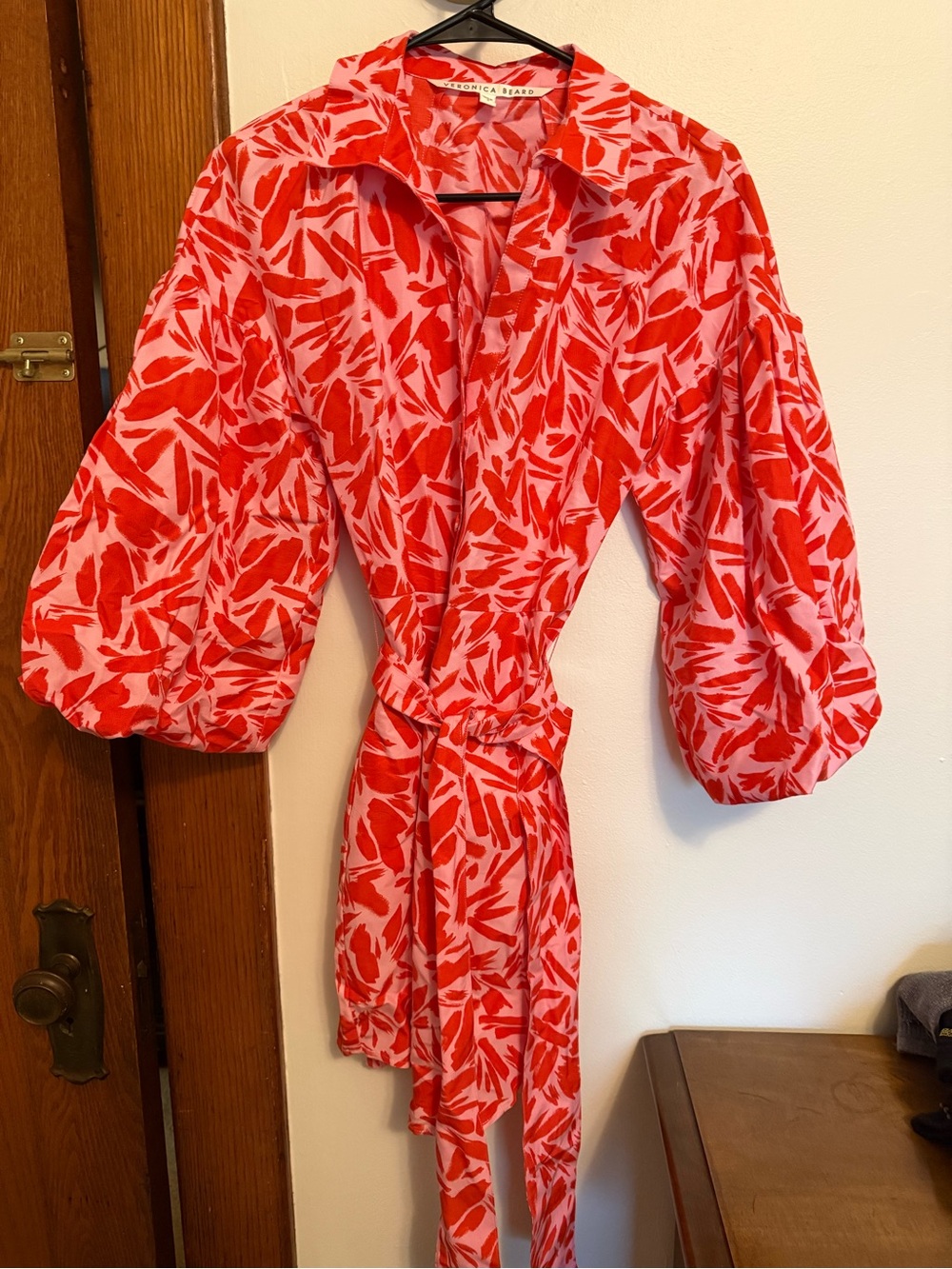 Veronica Beard Red and Pink Printed Tie Waist Dress